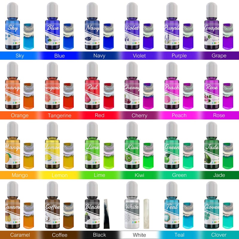 DecorRom Epoxy UV Resin Pigment - 24 Color Liquid Dye for Art, DIY Jewelry Making - Concentrated Colorant for Coloring, Tumbler, Paints, Crafts - 0.35oz Each - Image 2